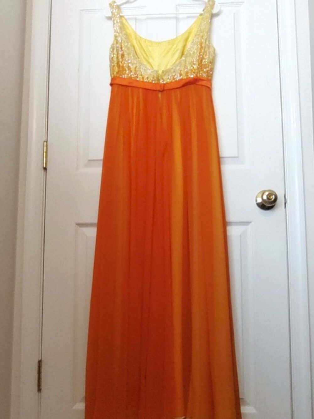 Vintage 1960s chiffon sequin high-waisted long evening dress S - Picture 6 of 12